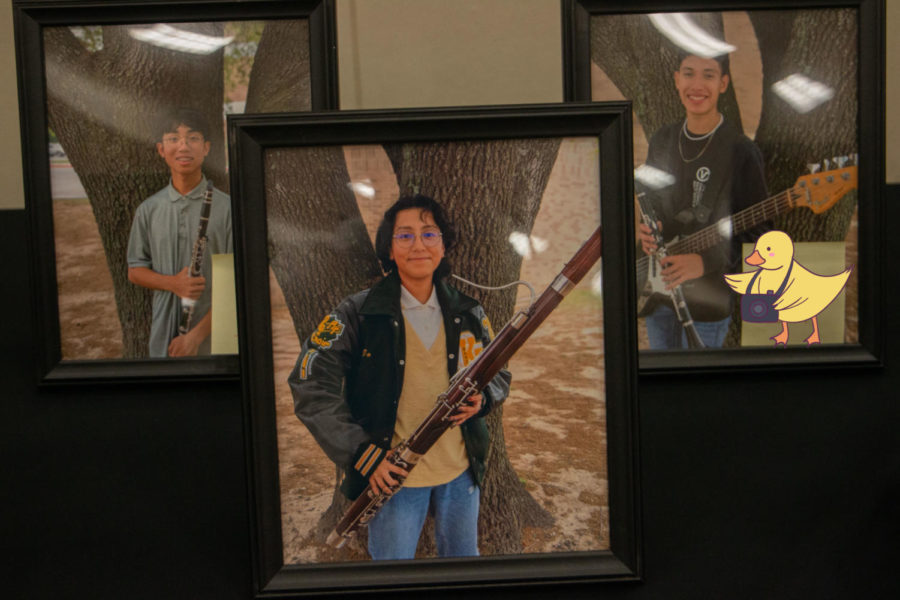(L to R) Pictures of Thomas Hoang, Johanna Hernandez, and Adrian Padilla are displayed with the rest of the seniors in the band program. The pictures were sold as part of the fundraising event, allowing the seniors to keep their pictures.