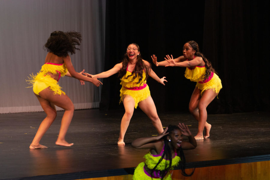 Performing, “We Like To Party,” with the rest of the Golddusters, seniors Sabrina Vasquez, Shanaia Loveless, junior Kadence Kelly, and sophomore Da’Nya Galle kicked off the 2023 Legends Encore show.