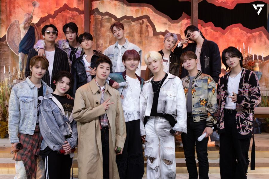 SEVENTEEN takes a group photo after singing one of their title tracks, F*ck My Life.