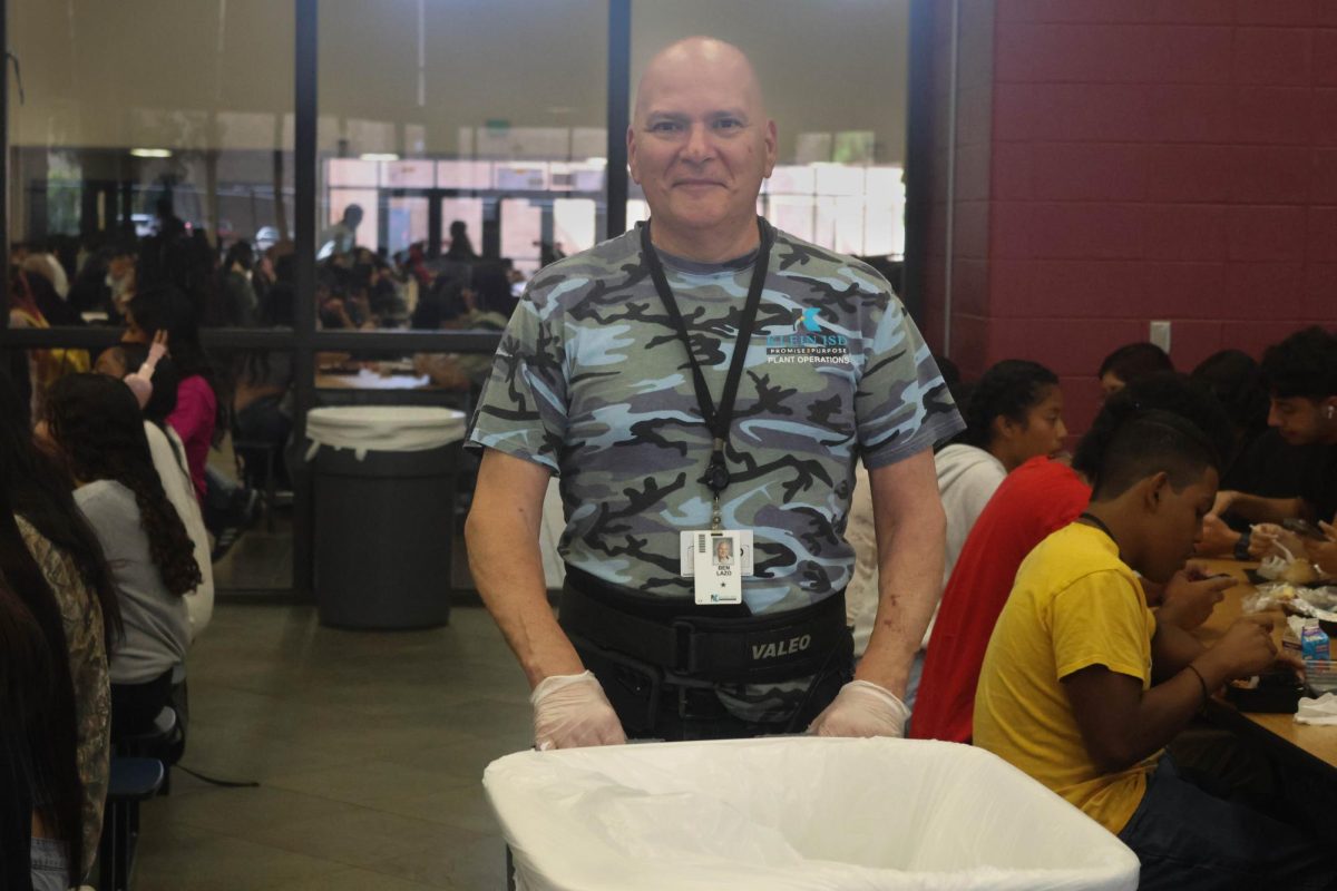 Ben Lazo, the head custodian, picks up trash from students daily during lunch periods.