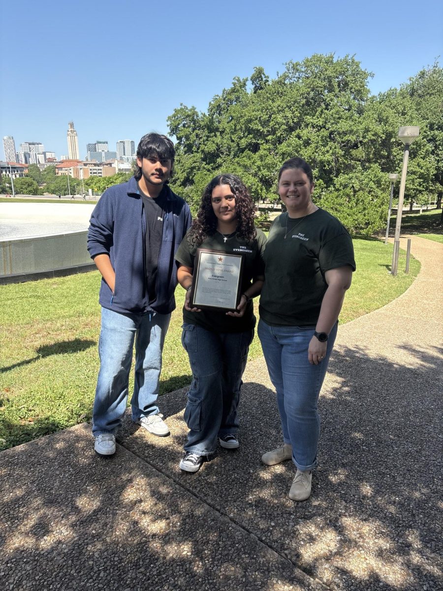 Christopher Alvarez, Savannah Villareal, Lisette Hewitt pose together to take a photo with the Bronze Star Award at the ILPC Spring Convention.